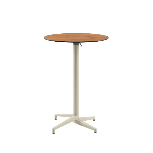 Compact Paslanmaz Katlanır Otel Bar Masası - 77 cm Yuvarlak Bej Ayaklı, Novecento Ahşap Laminat Üst, Dış Mekan ve İç Mekan Kullanımı, Dayanıklı, Kolay Temizlenebilir