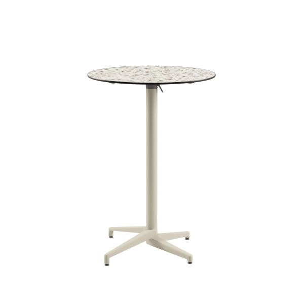 Compact Paslanmaz Katlanabilir Bistro Bar Masası - Terrazzo Mermer Desenli Üst Tabla, Dış Mekan ve Otel Bahçesi Kullanımı için 77 cm Çap
