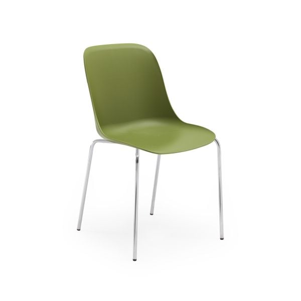 Modern Tasarım Cafe Sandalyesi Haki Yeşil Metal Krom Ayaklı