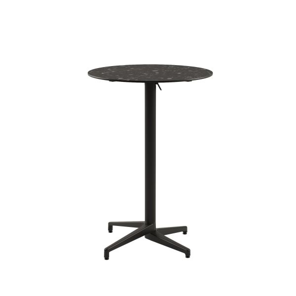 Compact Paslanmaz Katlanır Mutfak Bar Masası | Yuvarlak Terrazzo Mermer Desenli, Antrasit Gri Ayaklı, Dış Mekan & İç Mekan Kullanımı 77 cm