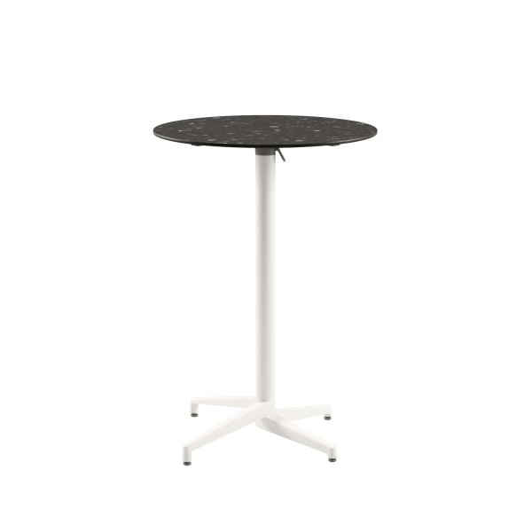Compact Paslanmaz Katlanır Bar Masası | Yuvarlak Terrazzo Mermer Desenli Laminat, Dış Mekan ve Bahçe Kullanımı İçin Dayanıklı | 77 cm Çap