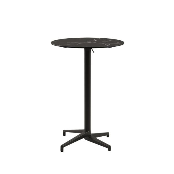 Compact Siyah Mermer Desenli Katlanır Bar Masa – Paslanmaz, Yuvarlak, Dış Mekan Bahçe Bistro Masa (77 cm)