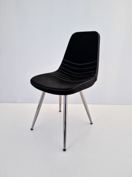 Parker Siyah Deri Sandalye | Metal Krom Ayaklı