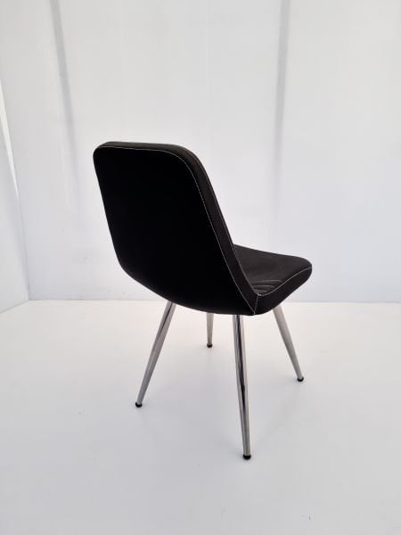 Parker Siyah Deri Sandalye | Metal Krom Ayaklı