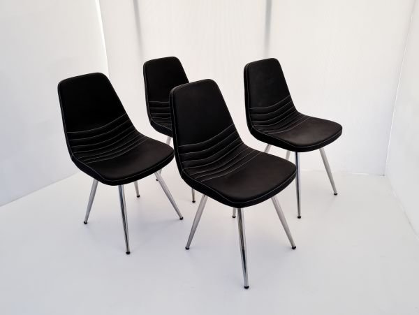 Parker Siyah Deri 4’lü Sandalye | Krom Ayaklı