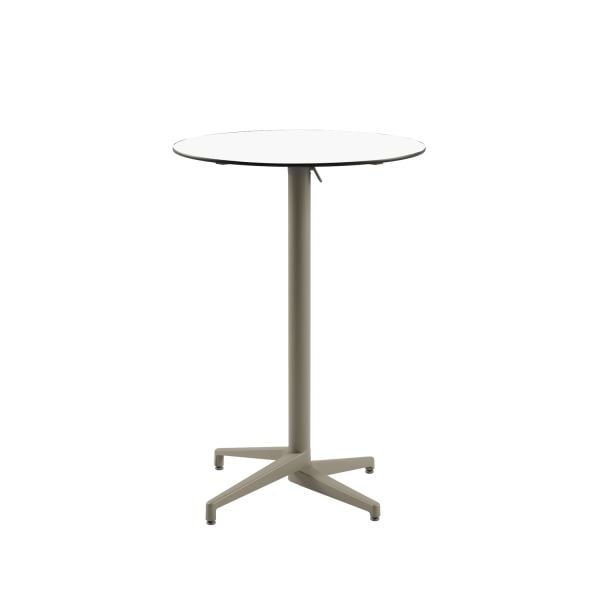 Compact Paslanmaz Katlanır Kafe Bar Masası - Beyaz Laminat Üst, Yuvarlak, Dış Mekan İçin Dayanıklı ve Şık - Havuz Kenarı, Bahçe, Restoran ve Otel Kullanımı İçin İdeal
