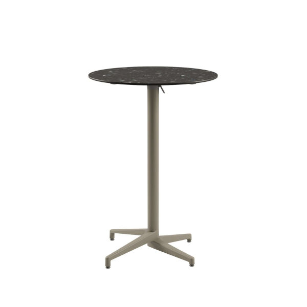 Compact Paslanmaz Katlanabilir Bar Masası – 77 cm Yuvarlak, Terrazzo Mermer Desenli, Vizon Renk Ayak, Havuz Kenarı, Bahçe, Kafe, Restoran, Balkon, Teras ve İç Mekan Kullanımı