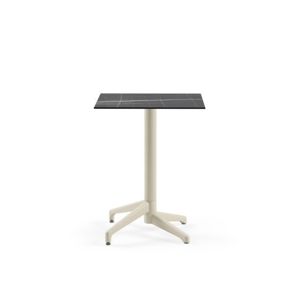 Compact Paslanmaz Kare Masa 60x60 cm | Siyah Mermer Desenli | Dış Mekan Bahçe ve Kafe Masası