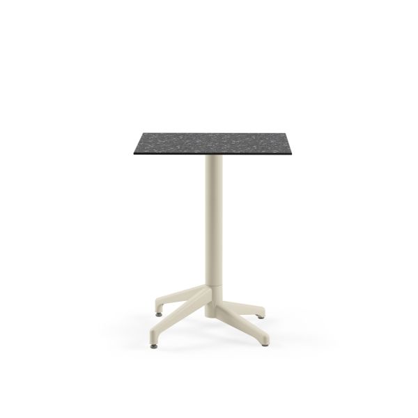 Compact Paslanmaz Kafe Masası Terrazzo Mermer Desenli Laminat - 60x60 cm - Dış Mekan Bahçe ve Restoran Masası