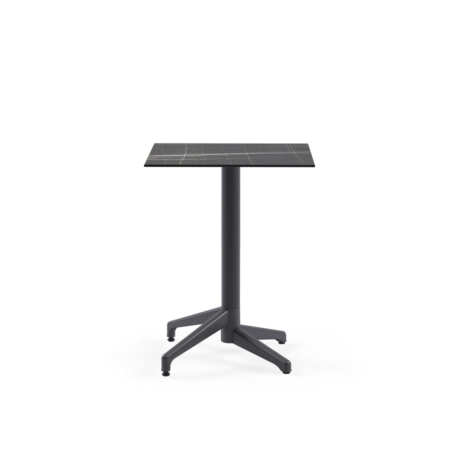 Compact Paslanmaz Masa Antrasit Gri Ayaklı, Siyah Mermer Desenli Laminat Üst - Dış Mekan Bahçe, Kafe, Restoran Masası | 60x60 cm, Uzun Ömürlü ve Dayanıklı