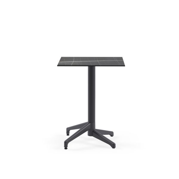 Compact Paslanmaz Masa Antrasit Gri Ayaklı, Siyah Mermer Desenli Laminat Üst - Dış Mekan Bahçe, Kafe, Restoran Masası | 60x60 cm, Uzun Ömürlü ve Dayanıklı