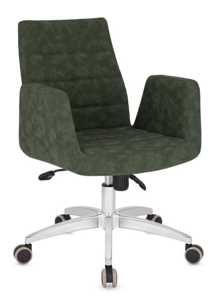 Arog Yeşil Deri Ofis Çalışma Koltuğu Ergonomik Krom Ayak