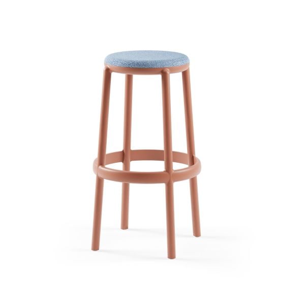 75 cm Terrakota Plastik Bar Taburesi Açık Mavi Kumaş Oturum