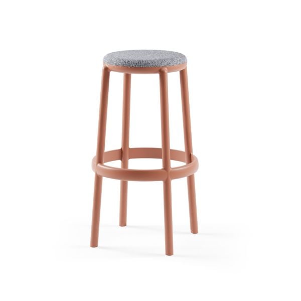 75 cm Terrakota Plastik Mutfak Bar Tabure Gri Kumaş Oturum