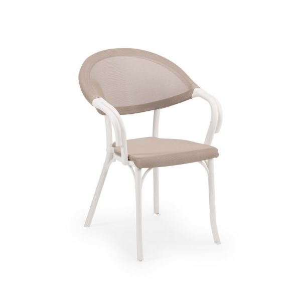 Beyaz Gövdeli Keten Renkli Fileli Dış Mekan Sandalyesi Modern ve Şık Görünüm, Dayanıklı ve Çok Amaçlı Kullanım İmkanıyla