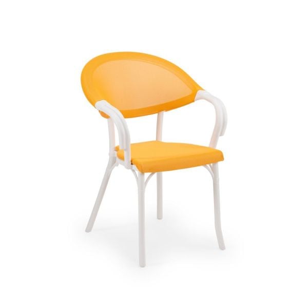 Fileli Beyaz Gövde Sarı Renk Dış Mekan Bahçe Sandalyesi