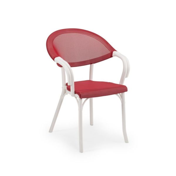 Şık ve Dayanıklı Beyaz Gövdeli Kırmızı Fileli Dış Mekan Bahçe Sandalyesi