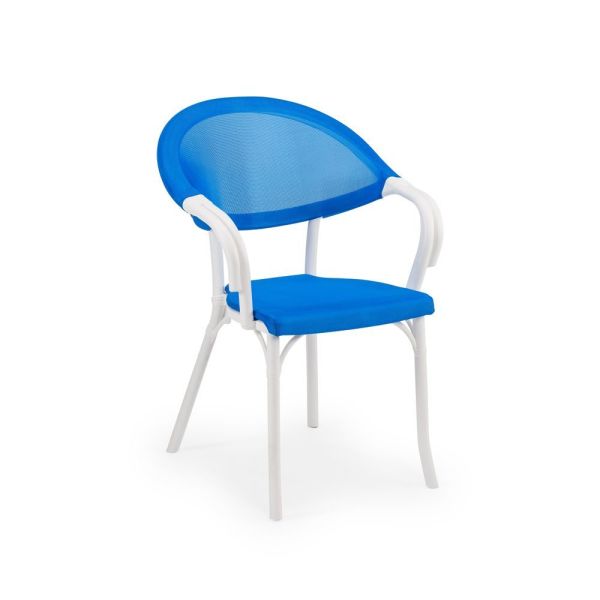 Fileli Dış Mekan Bahçe Sandalyesi Beyaz Gövde, Mavi Renk File