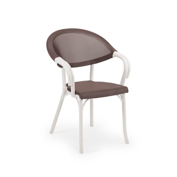 Fileli Dış Mekan Bahçe Sandalyesi Beyaz Gövde, Altın ve Siyah Renk File