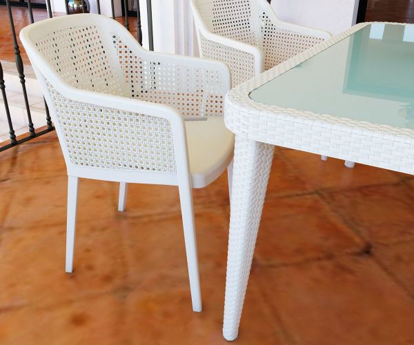 Beyaz 90x150 Bahçe Masa Sandalye 6 Kişilik Set