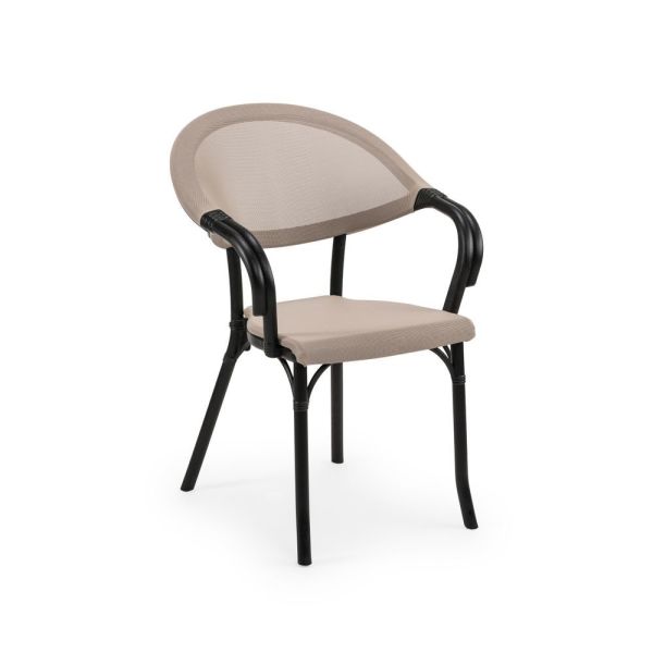 Dış Mekan Bahçe Sandalyesi: Siyah Gövde, Keten Renkli File - Cafe, Restoran, Kır Düğünü ve Ev Bahçeleri için Fileli Sandalye