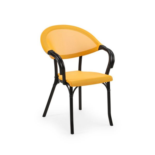 Fileli Dış Mekan Bahçe Sandalyesi - Siyah Gövde, Sarı Renk File