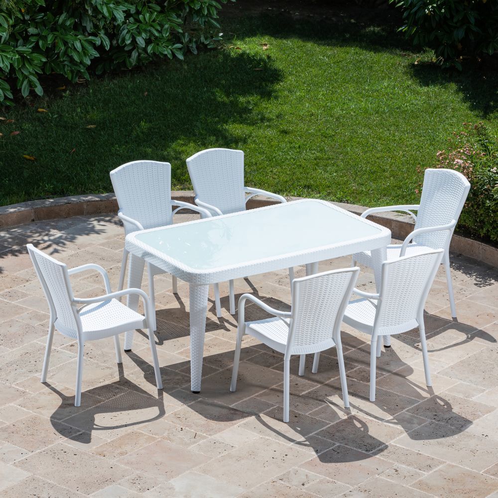 Beyaz 90x150 6 Kişilik Dış Mekan Bahçe Masa Takımı