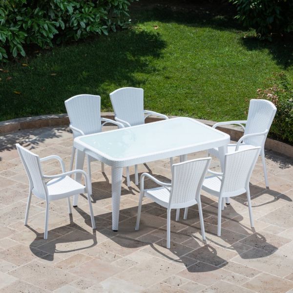 Beyaz 90x150 6 Kişilik Dış Mekan Bahçe Masa Takımı
