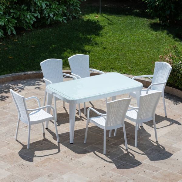Bahçe mobilyası 6 kişilik masa sandalye takımı beyaz