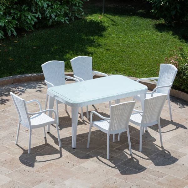 Beyaz 90x150 6 Kişilik Bahçe Masa Sandalye Takımı