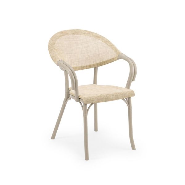 Sarı Bej Fileli Bej Gövde Dış Mekan Bahçe Sandalyesi Estetik ve Dayanıklı Çözüm