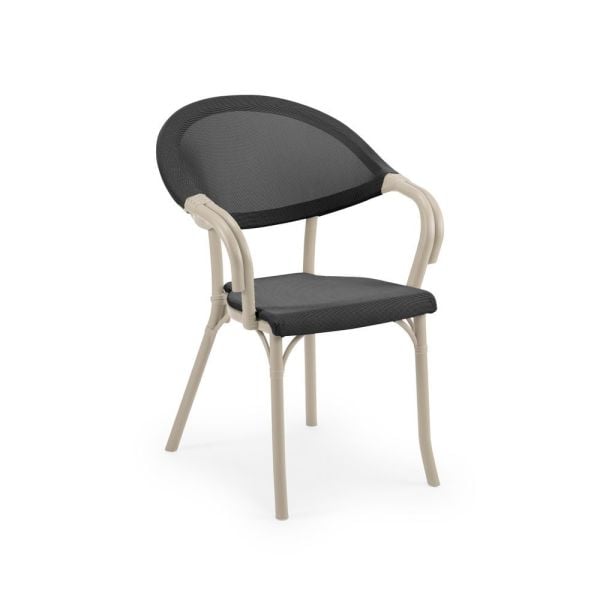 Bej Gövde Siyah Fileli Bahçe Sandalyesi Cafe Kafe Restaurant Mutfak Otel Kır Düğünü, Açık Hava Ev Villa Bahçeler Havuz Başı Veranda Teras