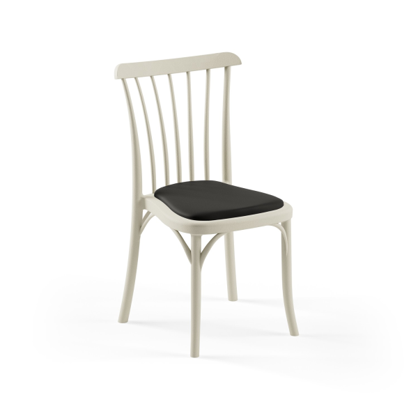 Bej Plastik Siyah Pedli Yemek Sandalyesi Monoblok İstiflenir