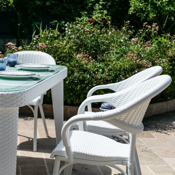Beyaz 90x150 Rattan Plastik Bahçe Masa Takımı 6 Kişilik