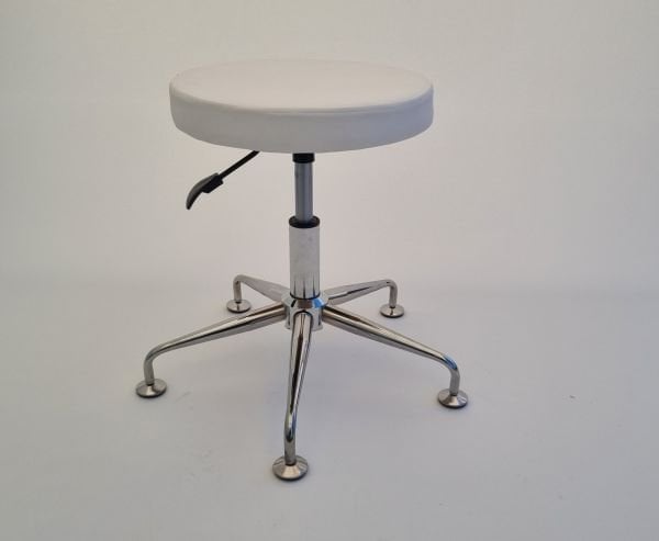 Tekerleksiz Beyaz Deri Tabure Krom Ayaklı