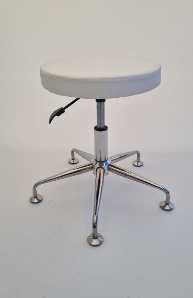 Tekerleksiz Beyaz Deri Tabure Krom Ayaklı