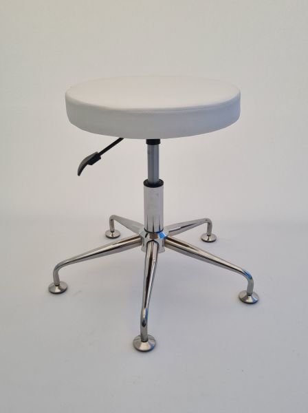 Tekerleksiz Beyaz Deri Tabure Krom Ayaklı