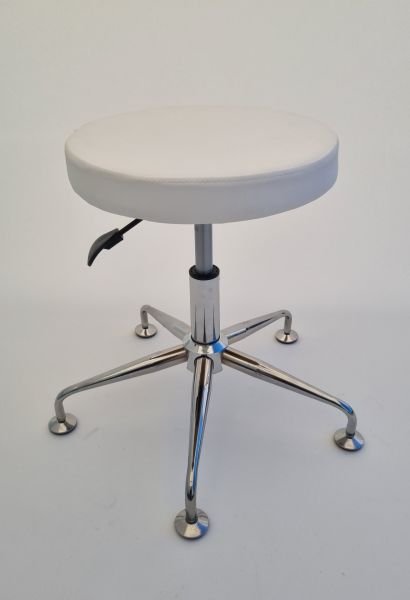 Tekerleksiz Beyaz Deri Tabure Krom Ayaklı