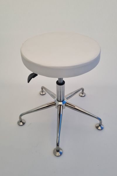 Tekerleksiz Beyaz Deri Tabure Krom Ayaklı