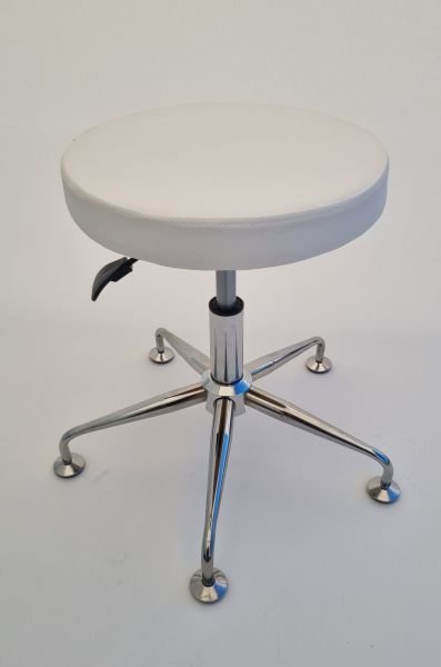 Tekerleksiz Beyaz Deri Tabure Krom Ayaklı