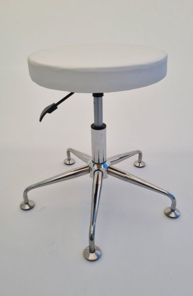 Tekerleksiz Beyaz Deri Tabure Krom Ayaklı