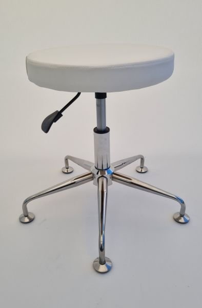 Tekerleksiz Beyaz Deri Tabure Krom Ayaklı