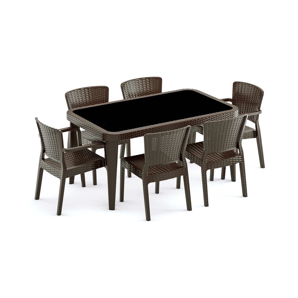 Wenge 6 Kişilik Rattan Bahçe Masa Takımı 90x150