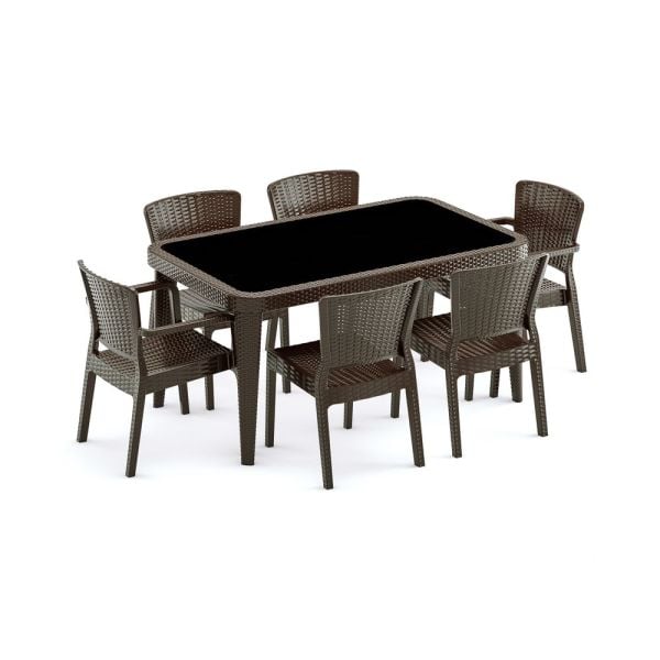 Wenge 6 Kişilik Rattan Bahçe Masa Takımı 90x150
