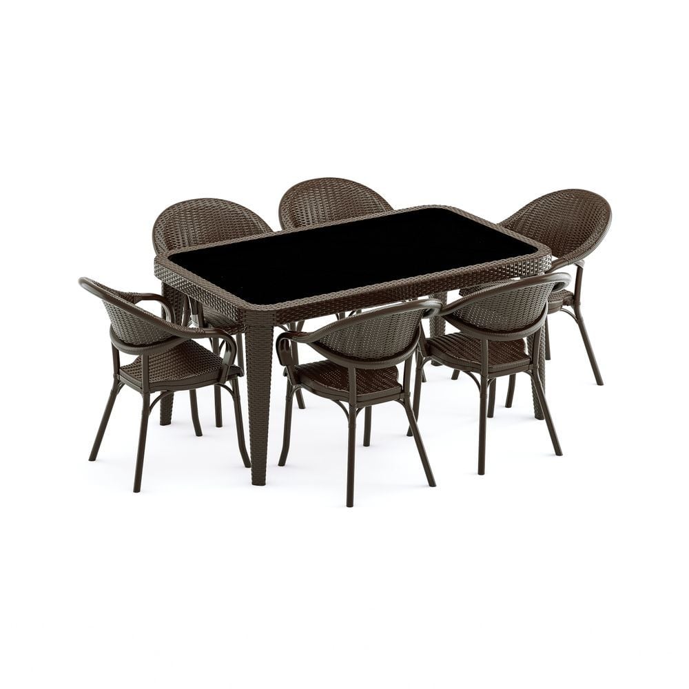 Wenge 6 Kişilik Bahçe Masa Sandalye Takımı 90x150