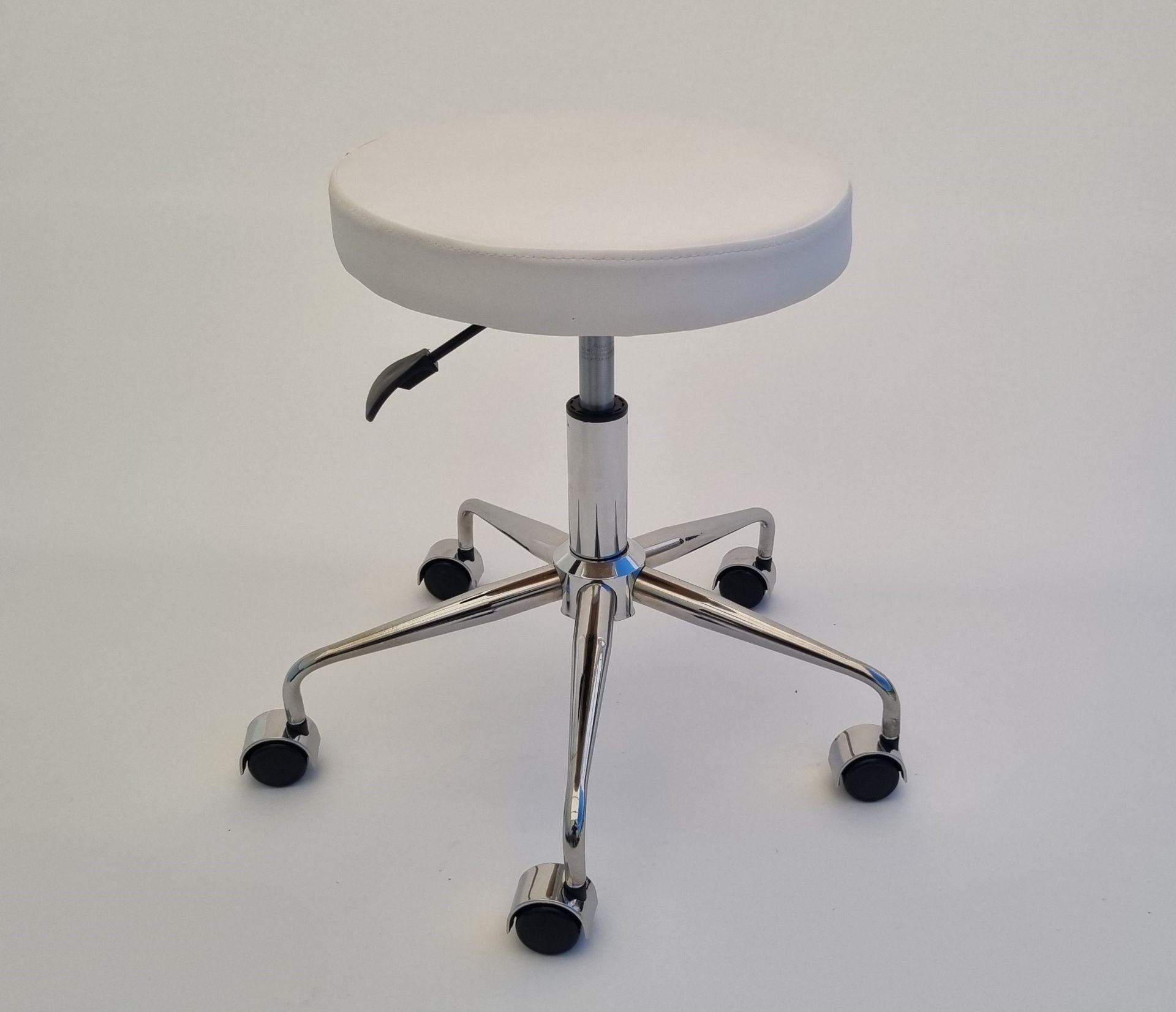 Pulsar Amortisörlü Tekerlekli Tabure Beyaz Deri