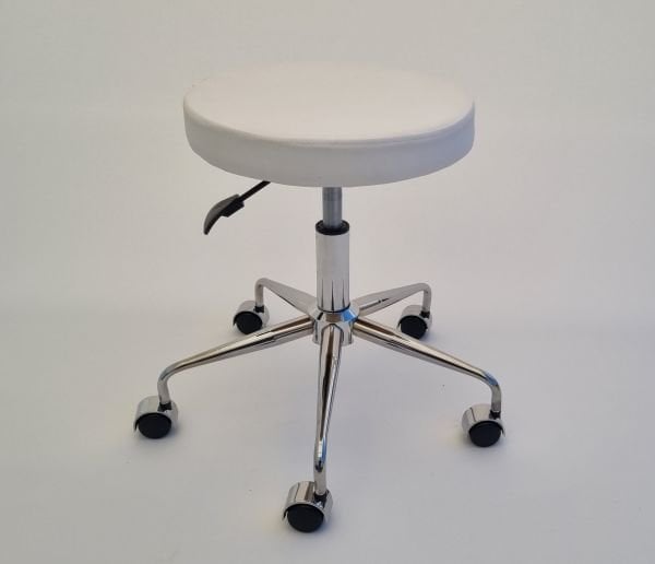 Pulsar Amortisörlü Tekerlekli Tabure Beyaz Deri