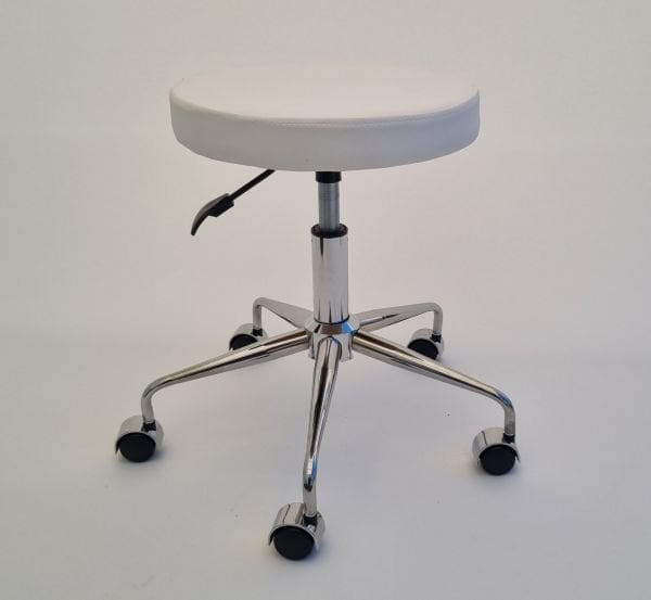 Pulsar Amortisörlü Tekerlekli Tabure Beyaz Deri