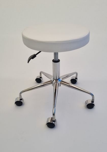 Pulsar Amortisörlü Tekerlekli Tabure Beyaz Deri