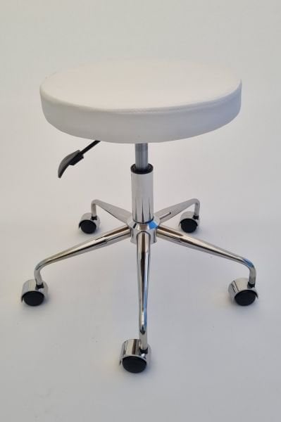 Pulsar Amortisörlü Tekerlekli Tabure Beyaz Deri